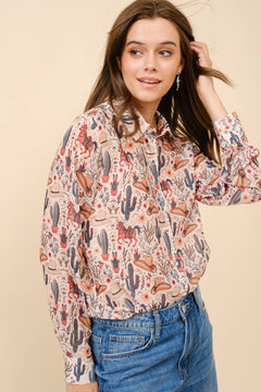Painted Desert Chiffon Button Up Blouse - small remaining