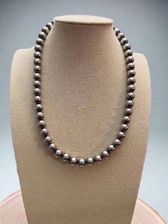 10mm Sterling Pearl Necklace - 18 inch necklace - Cowhide and Conchos