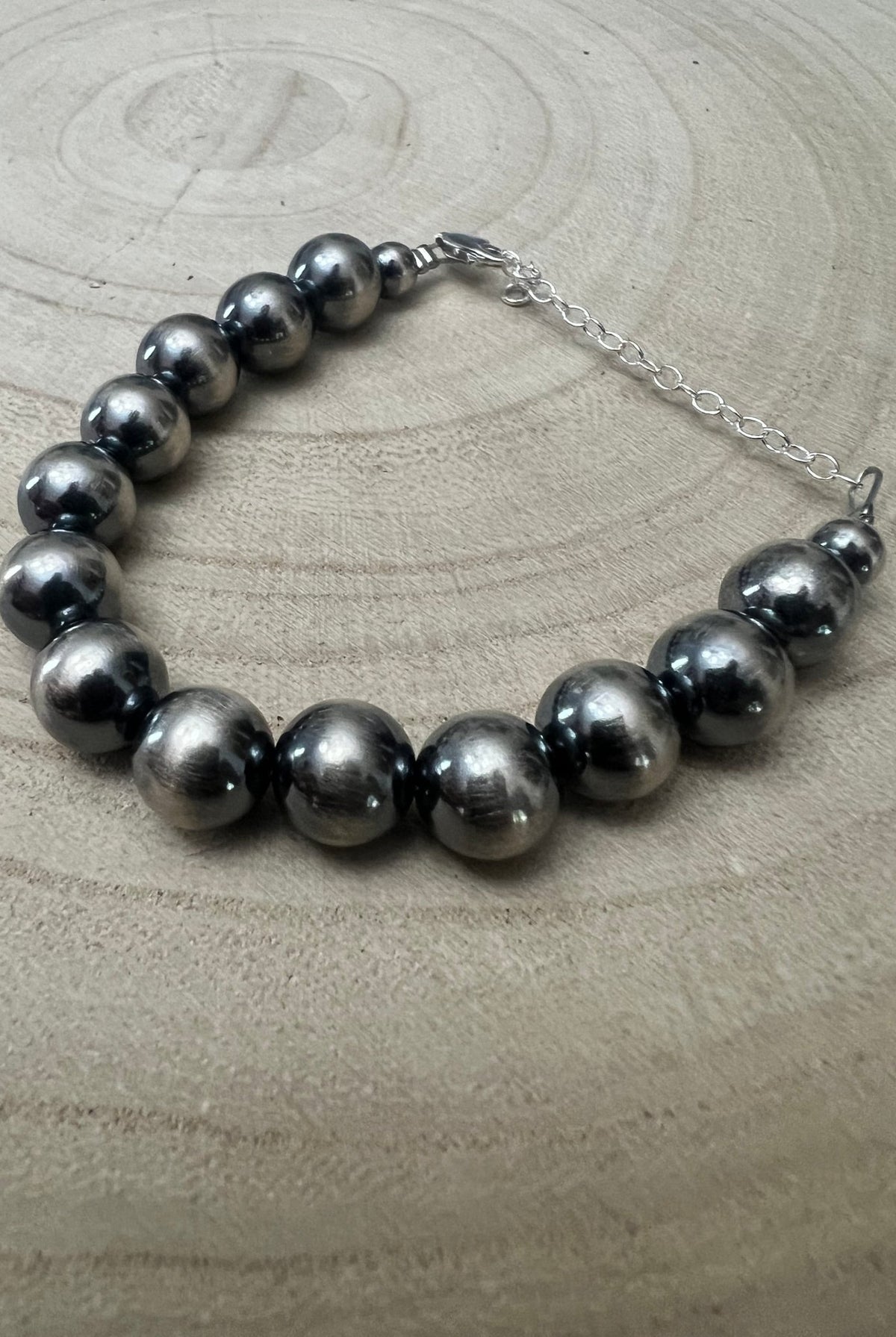 10mm Sterling Silver Pearls bracelet - 6 inch bracelet - Cowhide and Conchos