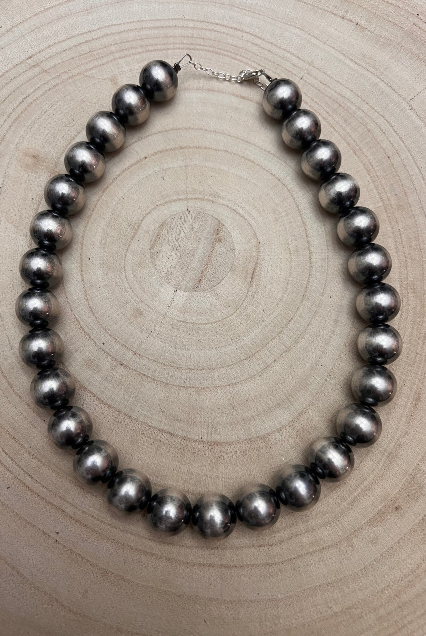 12 mm Sterling Silver Pearls Statement Necklace - 16 inch - Cowhide and Conchos