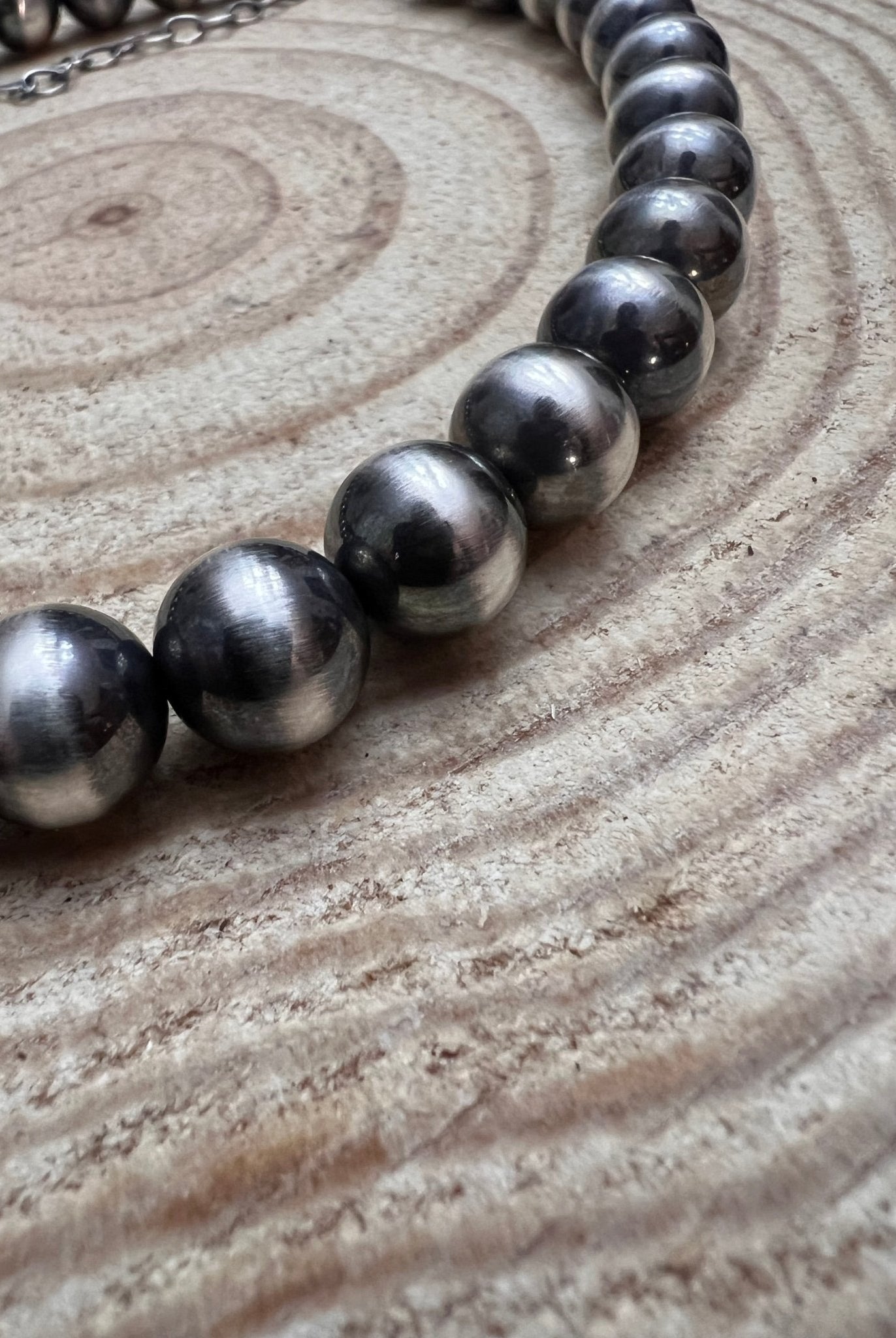12 mm Sterling Silver Pearls Statement Necklace - 16 inch - Cowhide and Conchos