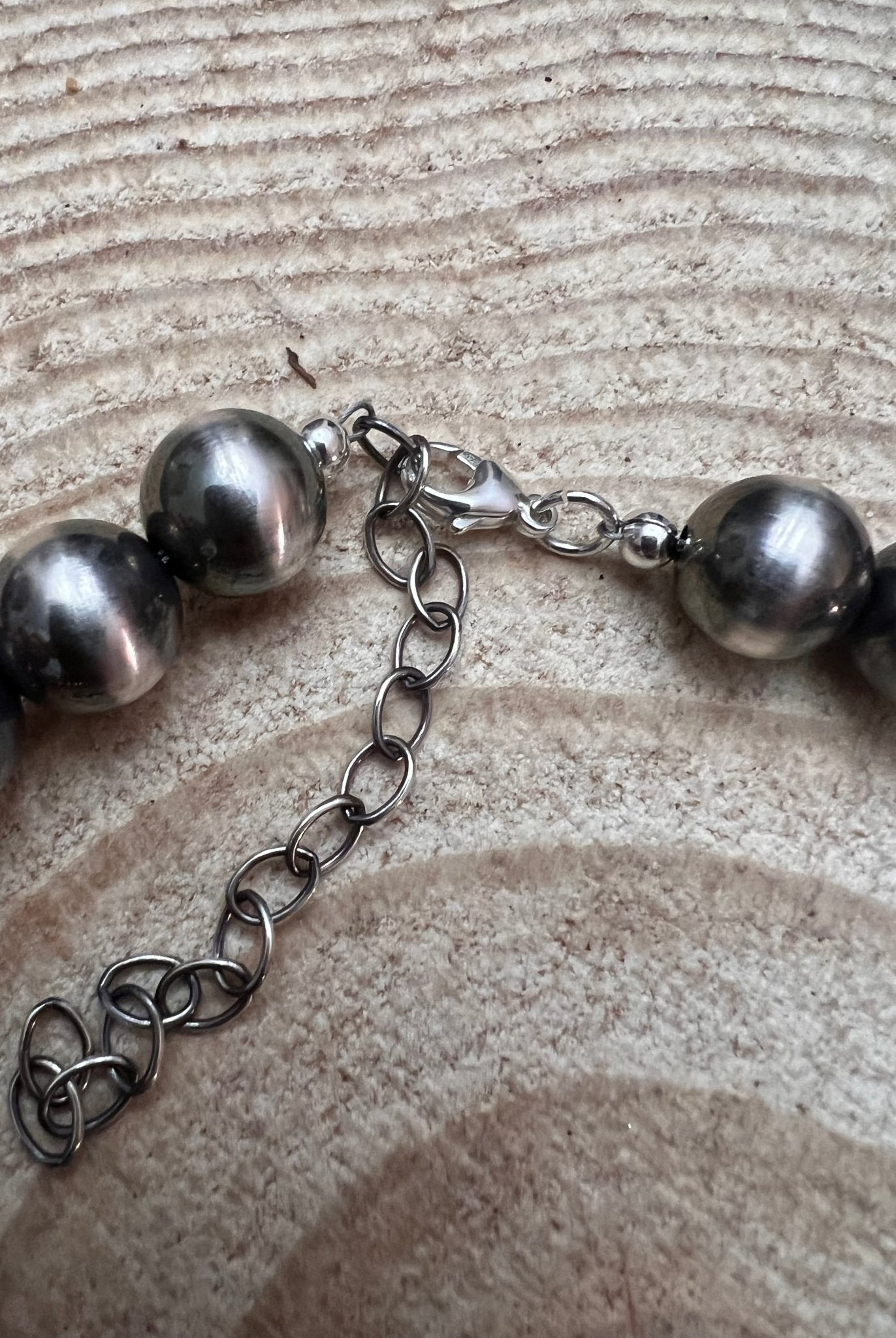 12 mm Sterling Silver Pearls Statement Necklace - 16 inch - Cowhide and Conchos