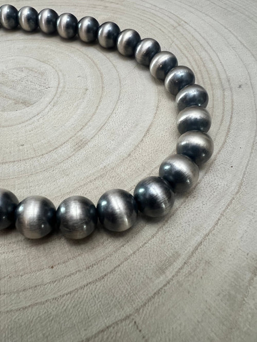 12mm Sterling Silver Pearls Necklace - 18 inch - Cowhide and Conchos