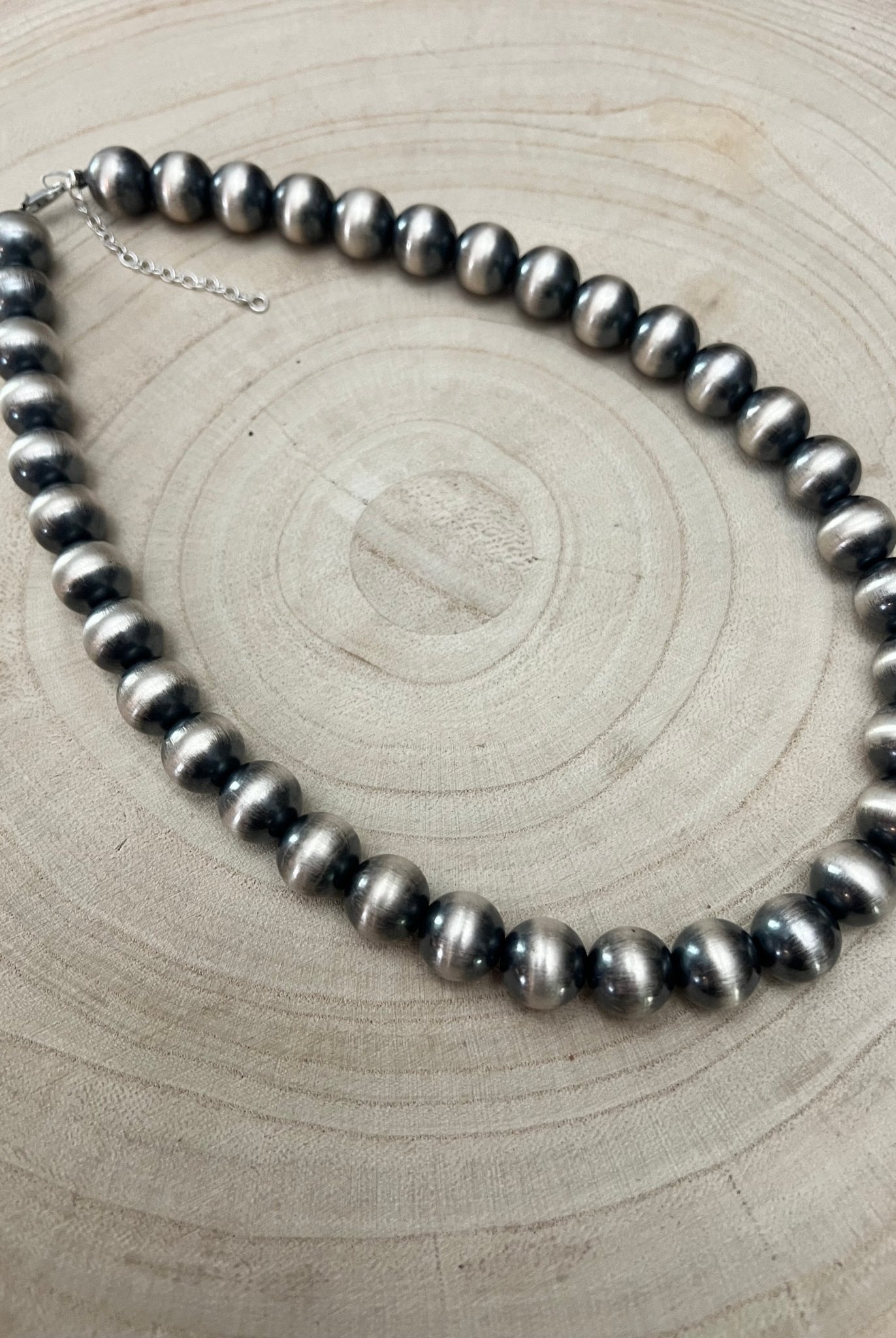 12mm Sterling Silver Pearls Necklace - 18 inch - Cowhide and Conchos