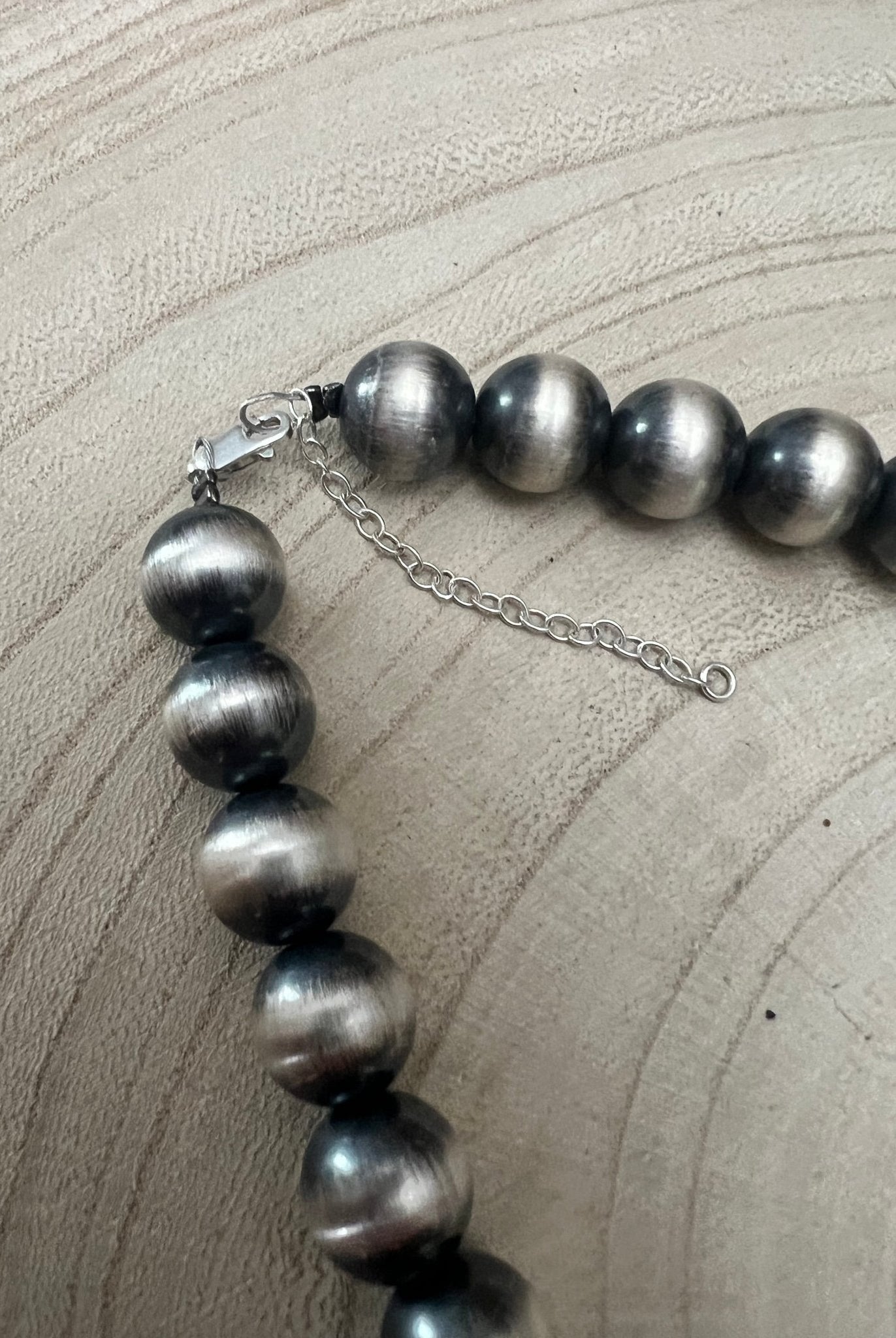 12mm Sterling Silver Pearls Necklace - 18 inch - Cowhide and Conchos