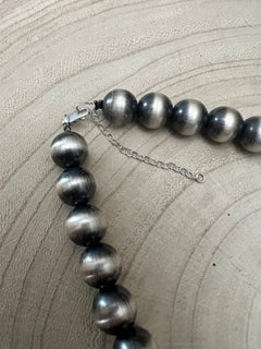 12mm Sterling Silver Pearls Necklace - 18 inch - Cowhide and Conchos