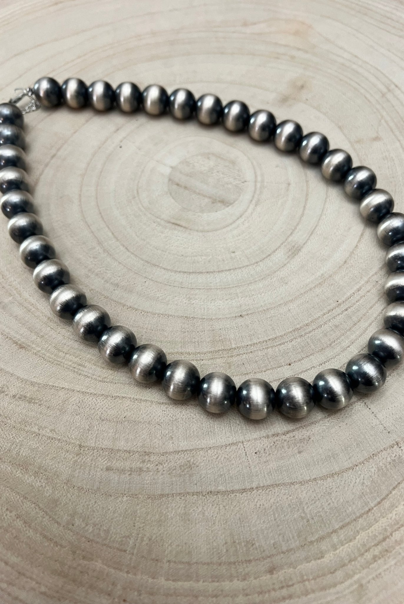 12mm Sterling Silver Pearls Necklace - 18 inch - Cowhide and Conchos