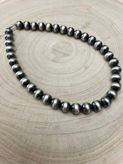 12mm Sterling Silver Pearls Necklace - 18 inch - Cowhide and Conchos