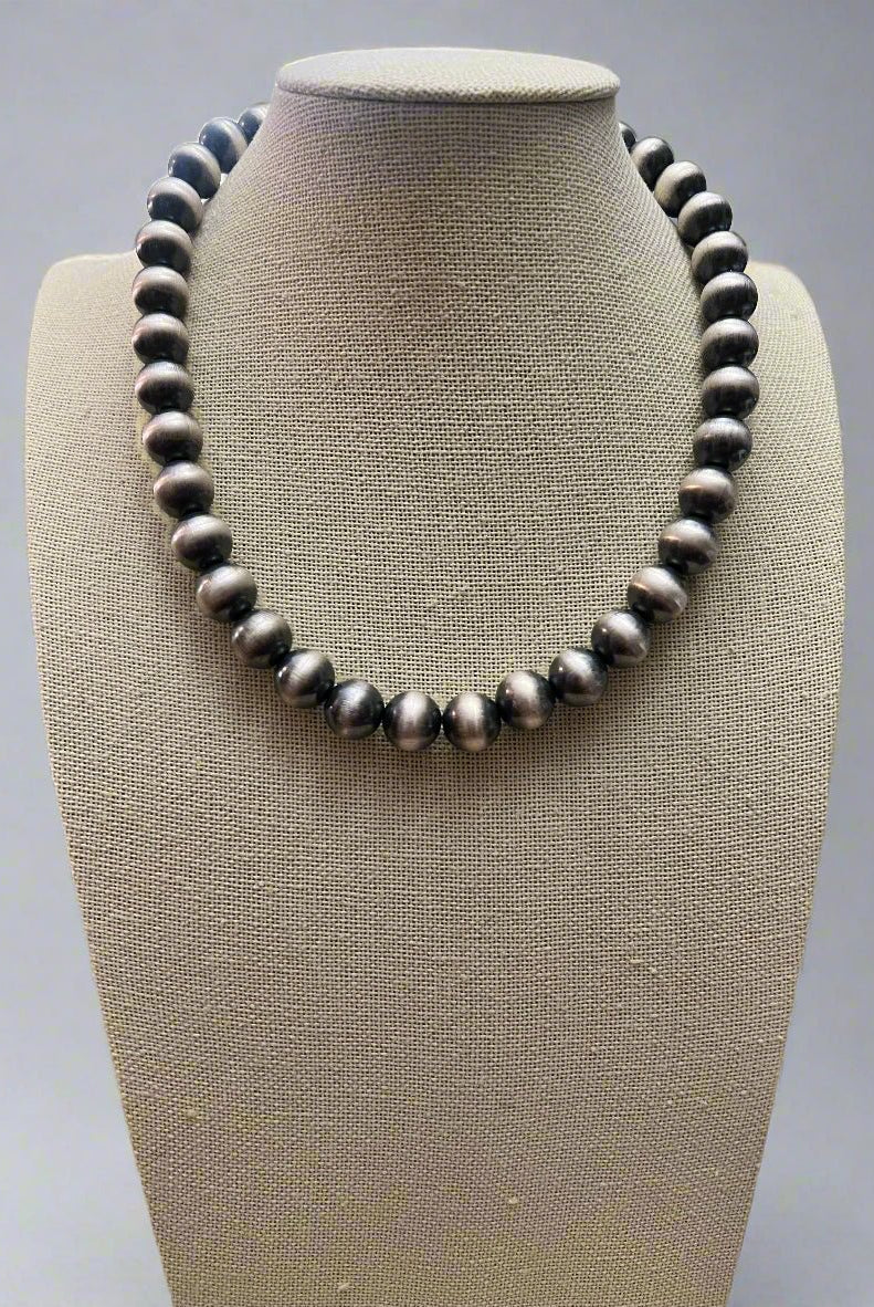 12mm Sterling Silver Pearls Necklace - 18 inch - Cowhide and Conchos