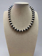 12mm Sterling Silver Pearls Necklace - 18 inch - Cowhide and Conchos