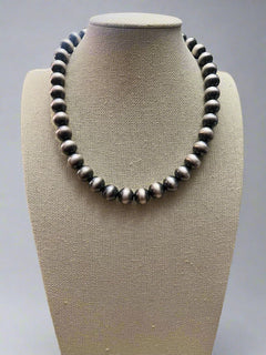 12mm Sterling Silver Pearls Necklace - 18 inch - Cowhide and Conchos