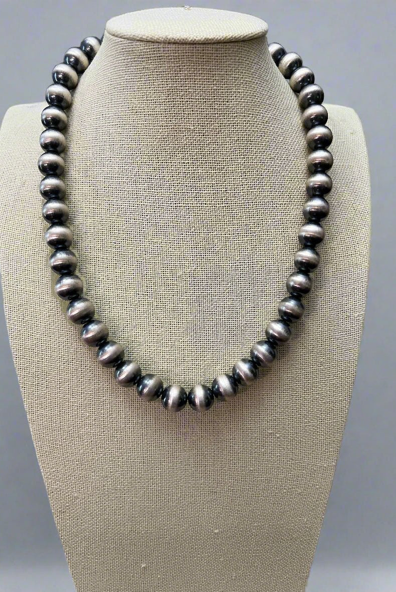 12mm Sterling Silver Pearls Necklace - 20 inch - Cowhide and Conchos