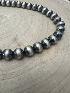 12mm Sterling Silver Pearls Necklace - 20 inch - Cowhide and Conchos