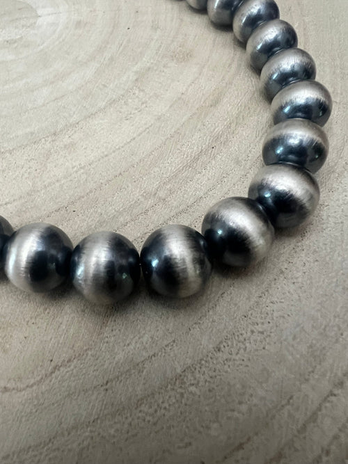 12mm Sterling Silver Pearls Necklace - 20 inch - Cowhide and Conchos