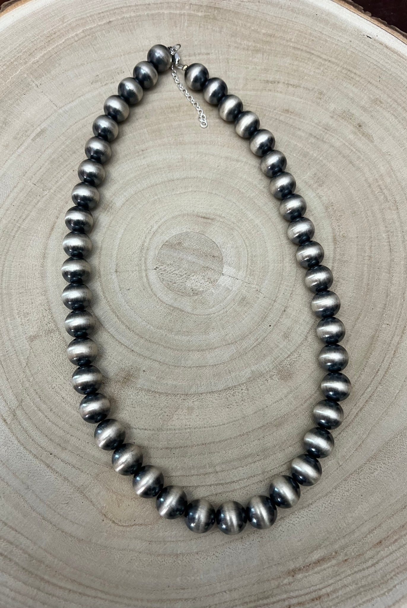12mm Sterling Silver Pearls Necklace - 20 inch - Cowhide and Conchos