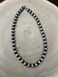 12mm Sterling Silver Pearls Necklace - 20 inch - Cowhide and Conchos