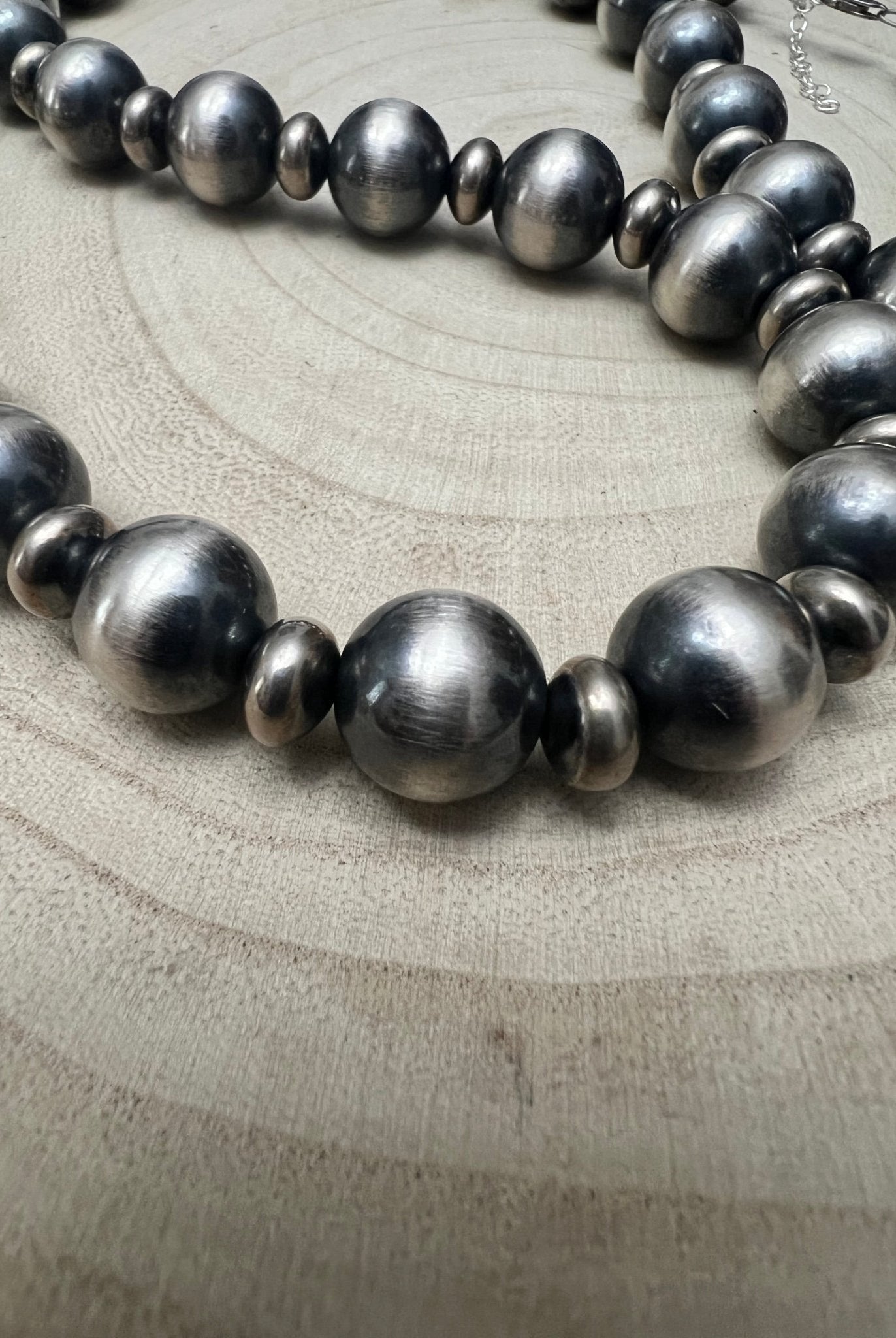 14mm & 10mm saucer Sterling Silver Pearls Statement Necklace - 35 inch - Cowhide and Conchos