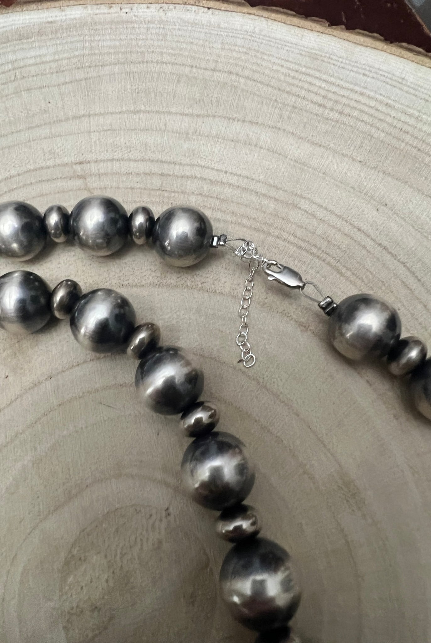 14mm & 10mm saucer Sterling Silver Pearls Statement Necklace - 35 inch - Cowhide and Conchos