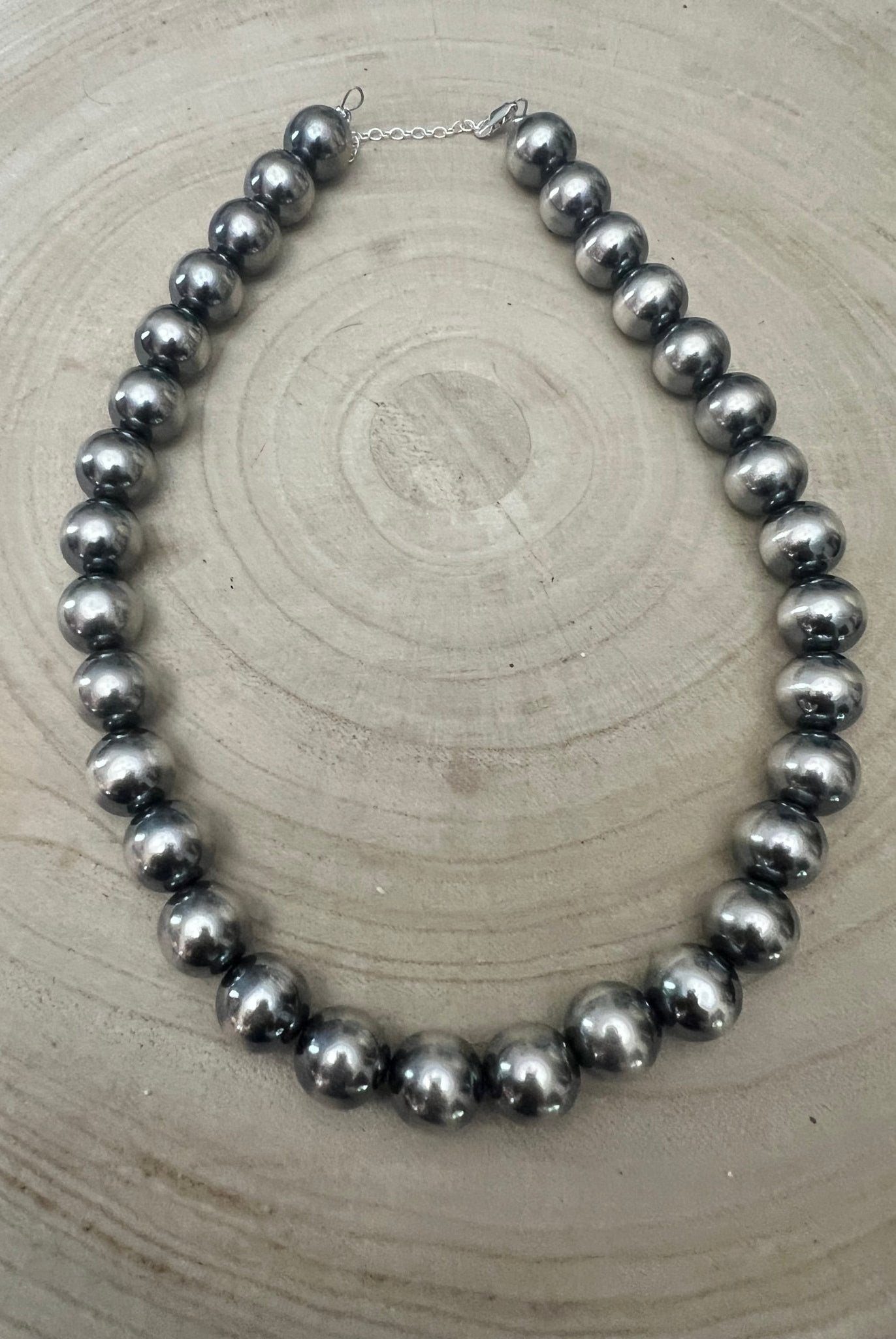 14mm Sterling Silver Pearls Necklace - 18 inch - Cowhide and Conchos