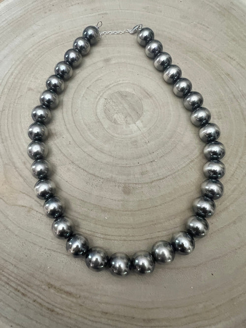 14mm Sterling Silver Pearls Necklace - 18 inch - Cowhide and Conchos