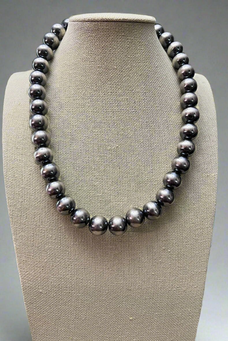 14mm Sterling Silver Pearls Necklace - 18 inch - Cowhide and Conchos