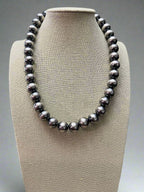14mm Sterling Silver Pearls Necklace - 18 inch - Cowhide and Conchos