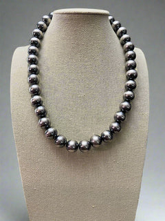 14mm Sterling Silver Pearls Necklace - 18 inch - Cowhide and Conchos
