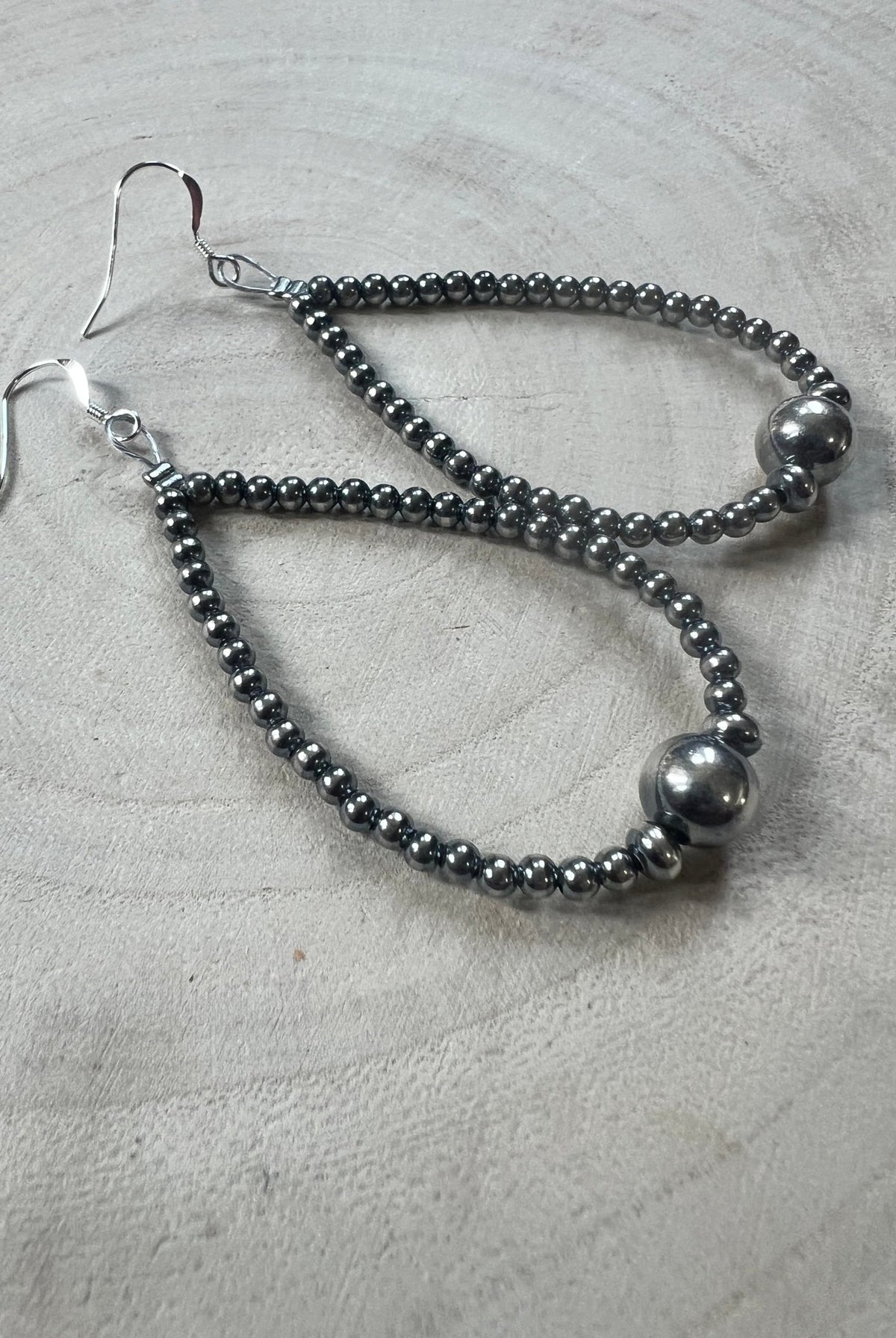 3-4-8mm Sterling Pearl Teardrop Earrings — 3 inch Drop (Made in USA) - Cowhide and Conchos