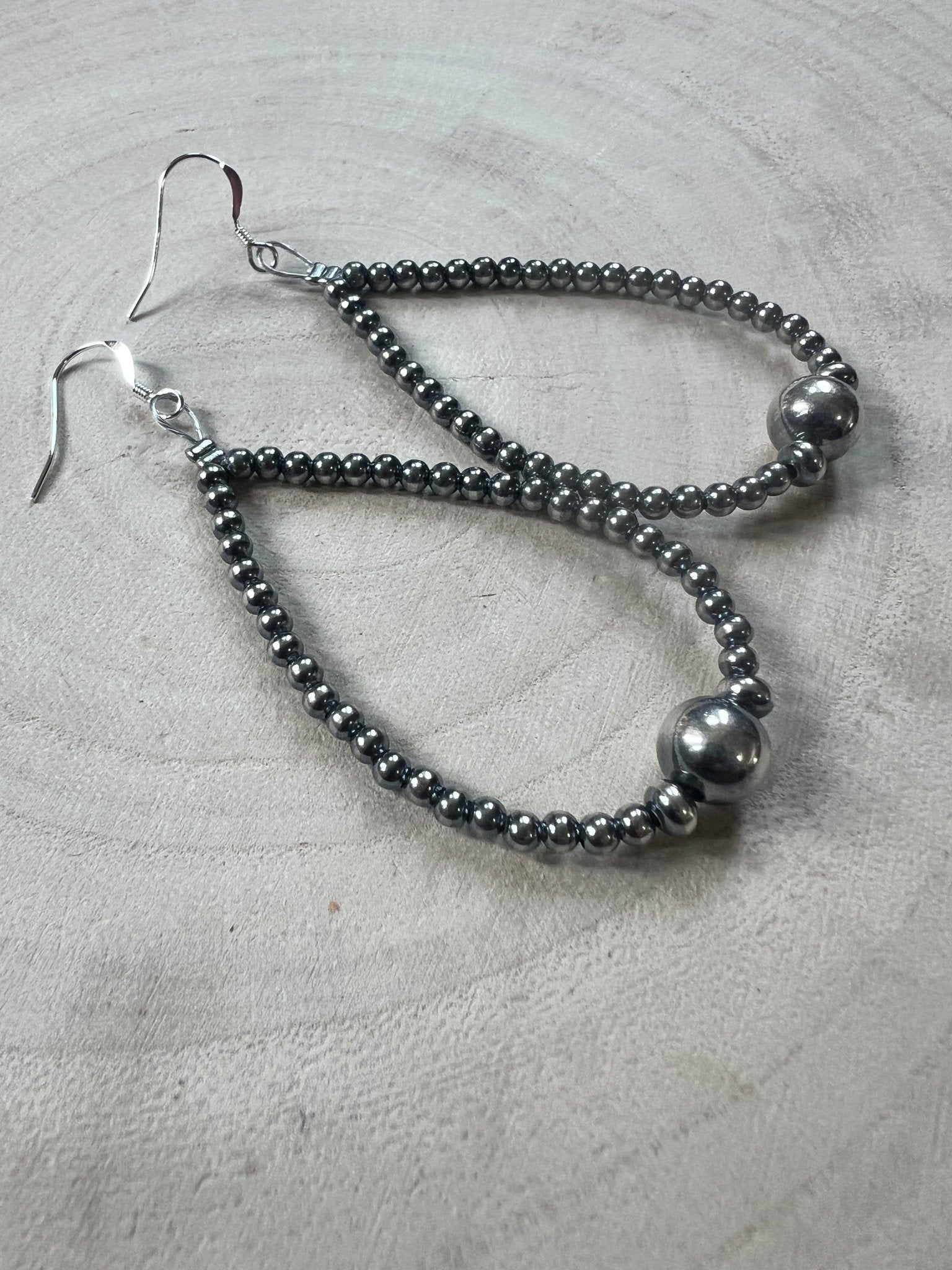 3-4-8mm Sterling Pearl Teardrop Earrings — 3 inch Drop (Made in USA) - Cowhide and Conchos