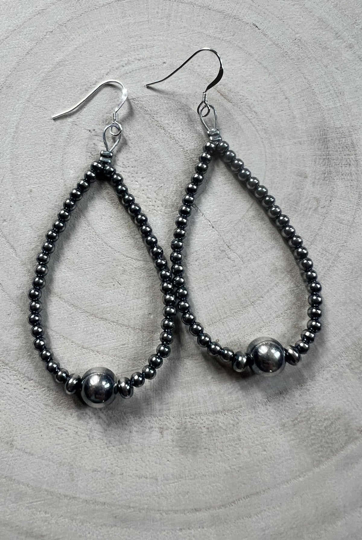 3-4-8mm Sterling Pearl Teardrop Earrings — 3 inch Drop (Made in USA) - Cowhide and Conchos
