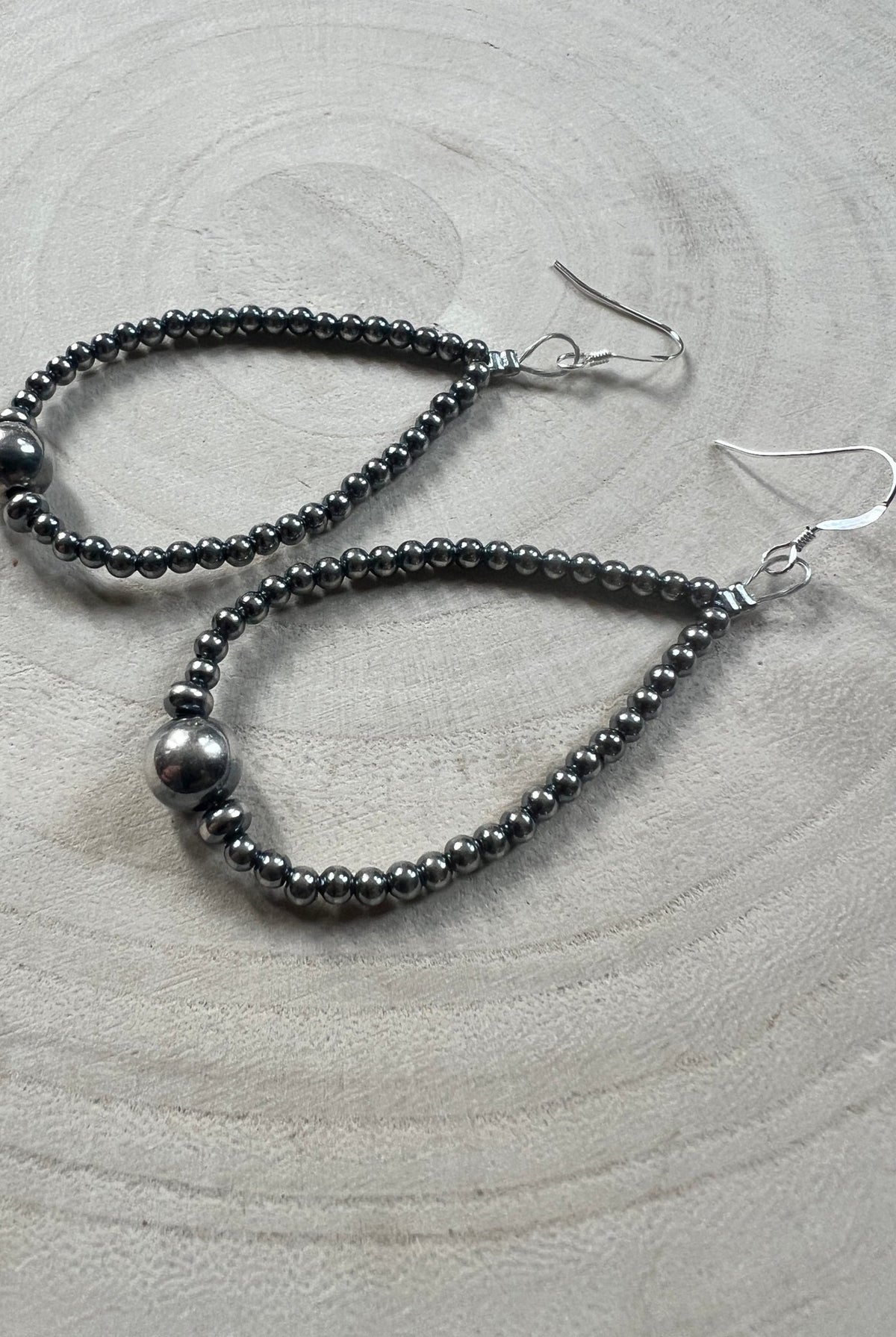 3-4-8mm Sterling Pearl Teardrop Earrings — 3 inch Drop (Made in USA) - Cowhide and Conchos