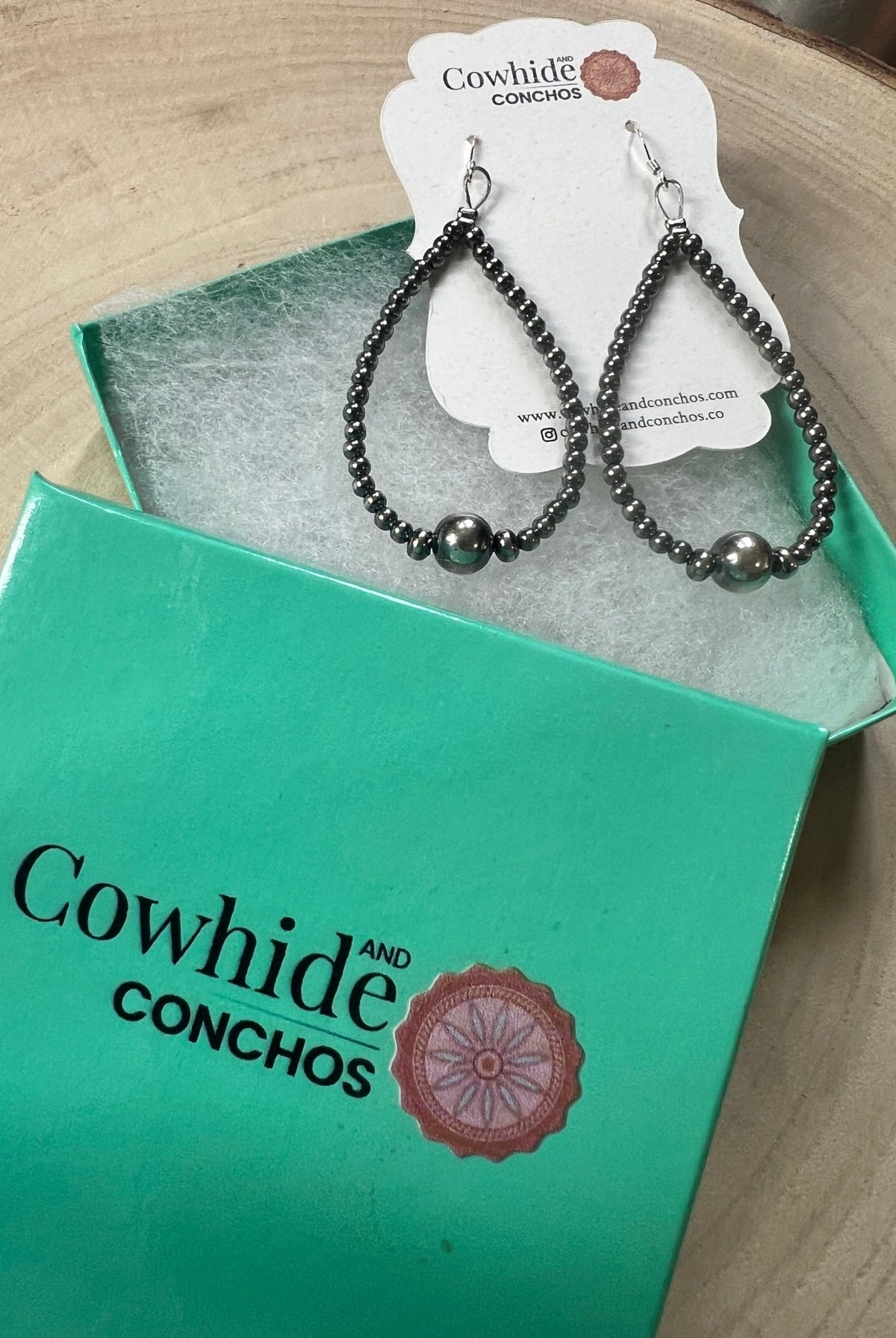 3-4-8mm Sterling Pearl Teardrop Earrings — 3 inch Drop (Made in USA) - Cowhide and Conchos