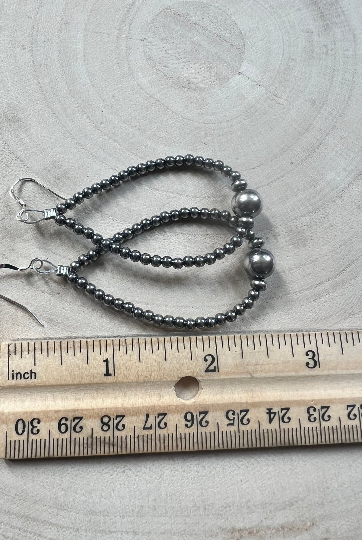3-4-8mm Sterling Pearl Teardrop Earrings — 3 inch Drop (Made in USA) - Cowhide and Conchos
