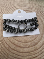 3 for 1 Set Horse Shoe Bracelet Set with Rhinestones - Cowhide and Conchos