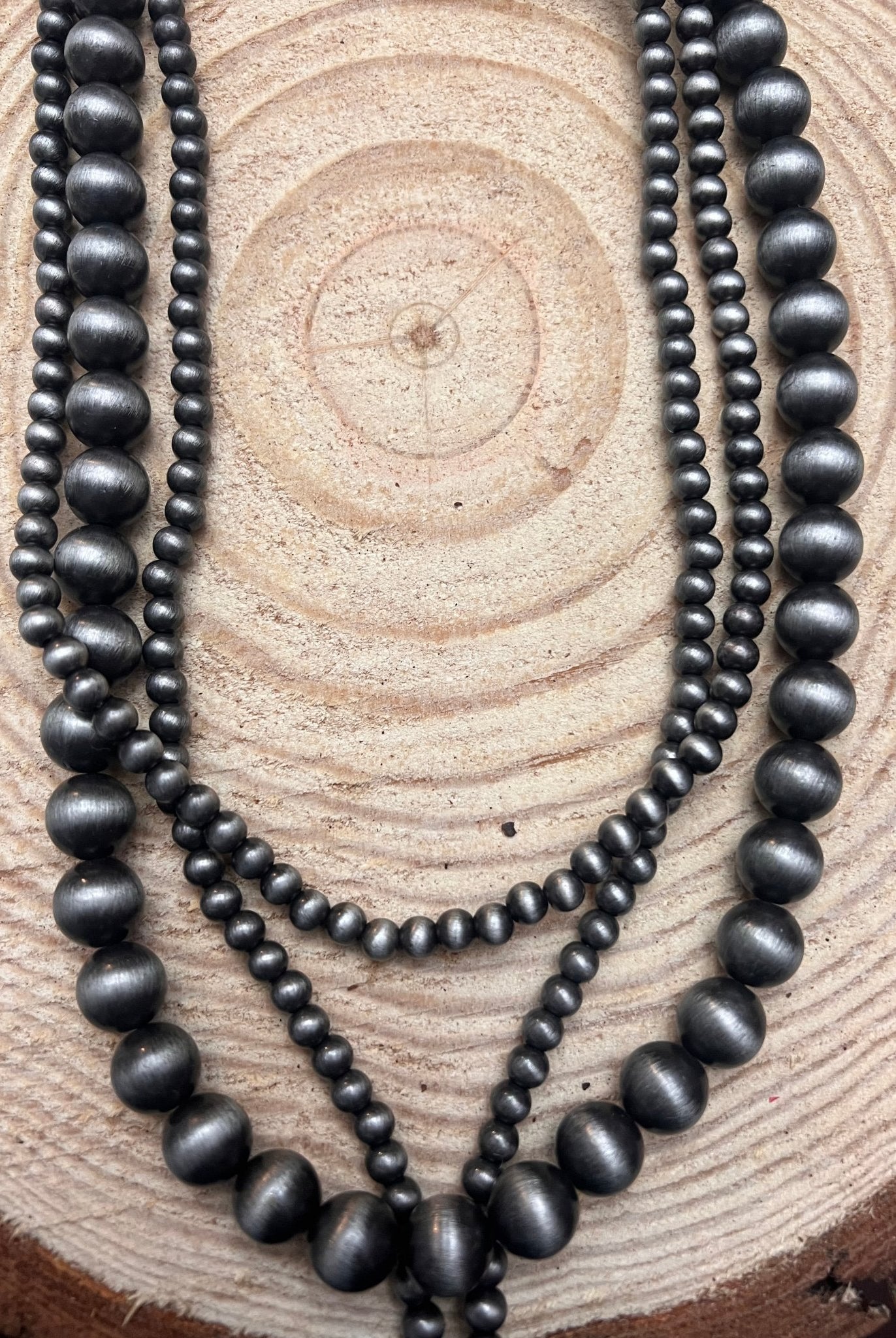 3 Layered Necklace with Faux Turquoise Cross Pendant - 16, 18 and 26 inch - Cowhide and Conchos
