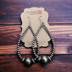 3 mm and 10 mm Teardrop Sterling Silver Pearls earrings - 2 1/2 inch drop - Cowhide and Conchos