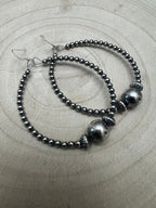3 mm Sterling Silver Pearl Hoops with 10 mm - 2 inch drop - Cowhide and Conchos