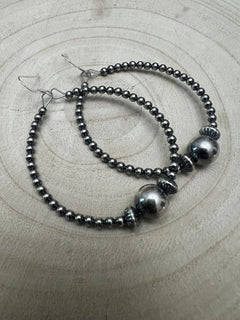 3 mm Sterling Silver Pearl Hoops with 10 mm - 2 inch drop - Cowhide and Conchos