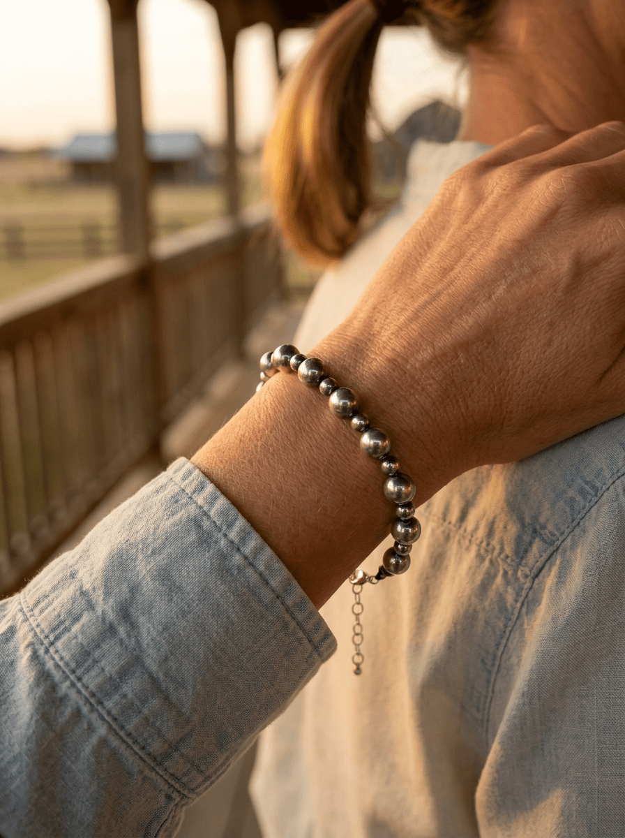 3mm & 6mm Sterling Pearl Bracelet — 6 inch (with 3 inch extender) - Cowhide and Conchos