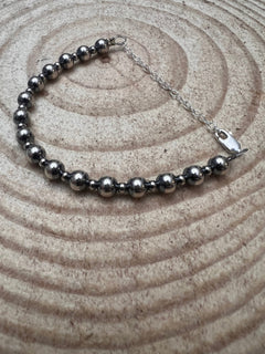 3mm and 6mm Sterling Silver Pearl Bracelet - Cowhide and Conchos