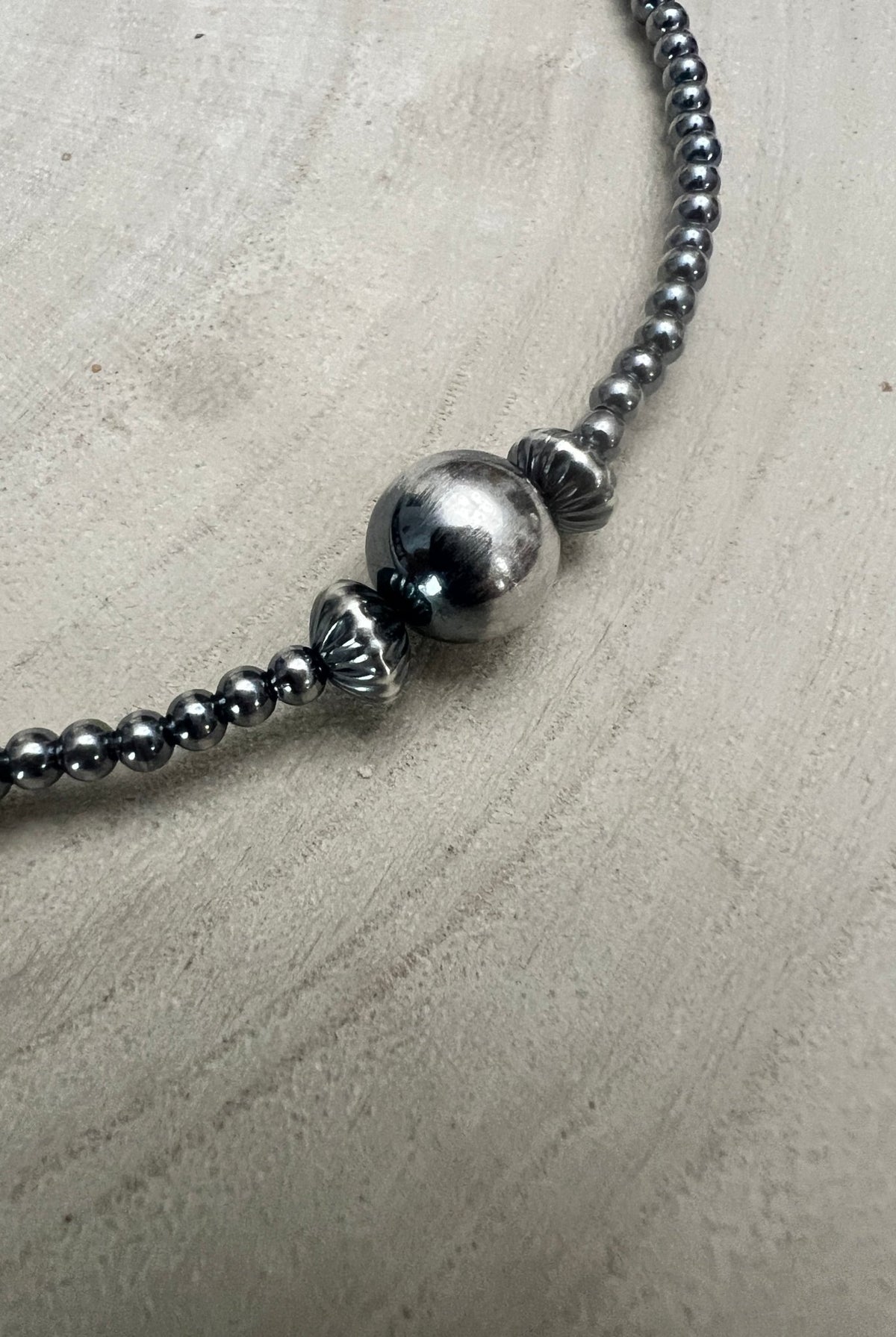 3mm Sterling Pearl Choker with 10mm Center & 2 Saucer Accents — 14 inch (with 3 inch Extender) - Cowhide and Conchos