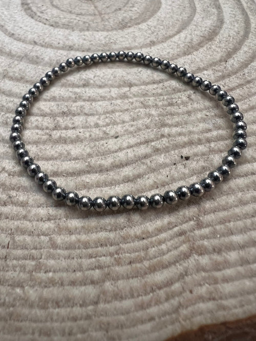 3mm Sterling Pearl Stretch Bracelet - Cowhide and Conchos