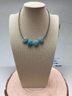 3mm Sterling Pearls and Peruvian Amazonite - 14 inch choker - Cowhide and Conchos