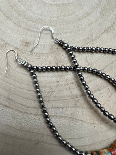 3mm Sterling Silver Pearl Teardrop with Orange Spiny Oyster/Turquoise Earrings - 4 inch drop - Cowhide and Conchos