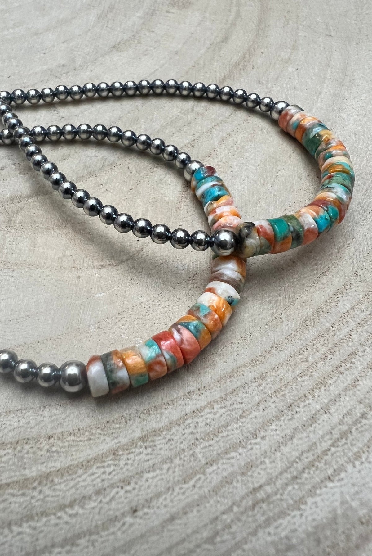 3mm Sterling Silver Pearl Teardrop with Orange Spiny Oyster/Turquoise Earrings - 4 inch drop - Cowhide and Conchos