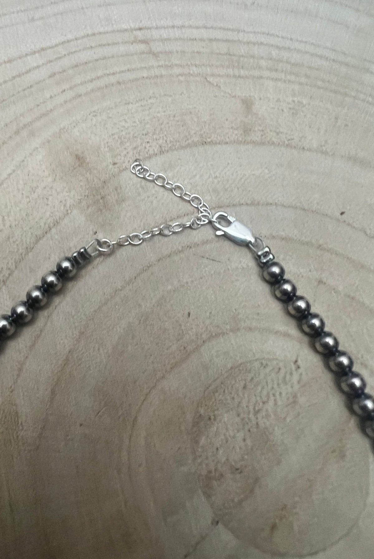 4mm & 5mm Sterling Pearl Turquoise Choker - 15 inch - Cowhide and Conchos