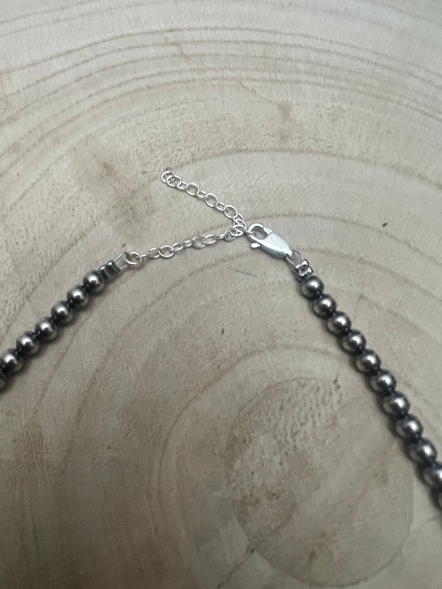 4mm & 5mm Sterling Pearl Turquoise Choker - 15 inch - Cowhide and Conchos