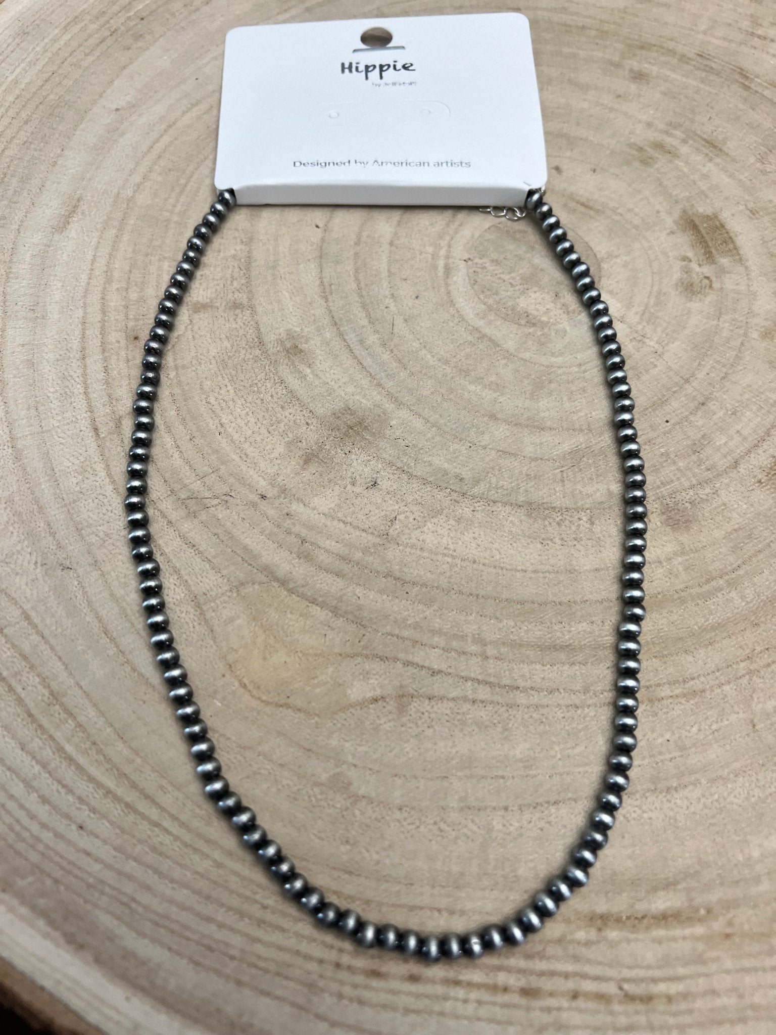 4mm Faux Pearls Necklace - 16 Inch + 3 - Cowhide and Conchos