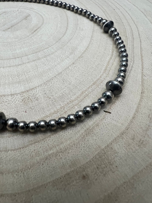 4mm Sterling Pearl & Saucer Bead Choker - 14 inch choker - Top Seller - Cowhide and Conchos
