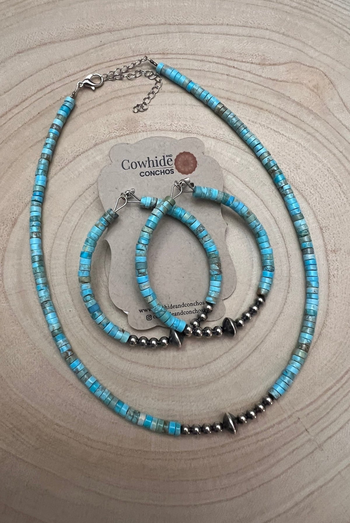 4mm Sterling Pearls and Sterling Saucer Accent Bead Choker - 14 inch - Cowhide and Conchos